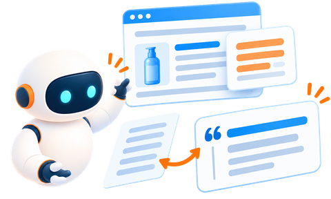 AIロボットがWebページの本文を読み、引用しながら回答する様子